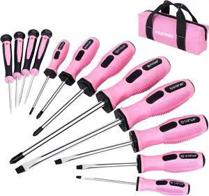 12-Piece Pink Magnetic Screwdrivers Set with Slotted Phillips Screwdrivers and Precision Screwdrivers Repair Tool Kit for Women with Storage Bag