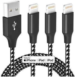 iPhone Charger Fast Charging Cord 3 Pack 10 FT  MFi Certified Lightning Cable Nylon Braided iPhone Charger Cord Compatible with iPhone 13 12 11 Pro Max XR XS X 8 7 6 Plus SE iPad and More