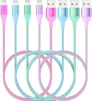 iPhone Charger 6ft 4Pack Lightning Cable  MFi Certified Colorful Kawaii Nylon Braided USB Fast Charging Cord for iPhones 14 13 12 11 Pro MAX Xs XR SE X 8 7 6 5 S Plus iPod iPad
