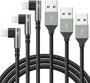 90 Degree iPhone Charger 6FT [ MFi Certified] 3Pack Fast Charging Cables Cord 6Feet Right Angle Nylon Braided USB Lightning Cable for iPhone 14/13/12/11/Pro/Max/Mini/X/Plus/8/7/6/5S/Plus/iPad