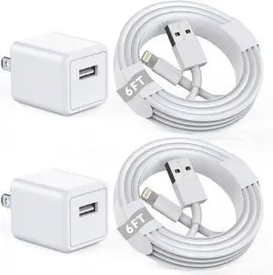 iPhone Charger [ MFi Certified]  Charger Cord 2Pcak 6FT Lightning Cable Fast Charging with Wall Charger Block Travel Plug Brick Adapter for iPhone 14/13/12/11/XS/XR/SE/7/8/8 Plus/AirPods