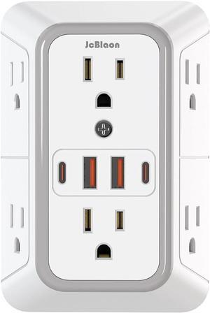 Outlet Extender Surge Protector - 6 Outlet Splitter with 4 USB Ports (2 USB C) Multiple Plug Expander Wall Charger 3 Sided Multi Plug Wall Adapter Power Strip for Home Office Kitchen Travel