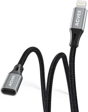 3.3ft Lightning Extension Cable Braided Female to Male Extender Full Function Cord Compatible with iPhone iPad Data Sync Video Audio & Charging Connector Adapter Dark Gray