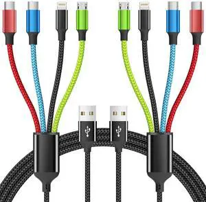 Travel Essentials Multi Charging Cable [2Pack 5FT] Nylon 4 in 1 Charging Cable USB Cables Phone Charger with IP/Type C/Type C/Micro Port Compatible with Most Cell Phones/Tablets and More