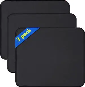 Mouse Pads 3 PCS Black Standard Mouse Pads Office and Gaming Stitched Edges Rubber Anti Slip Base Mouse pad Dirt Resistant Durable Square 10.2 inches x 8.3 inches x 0.12 inches