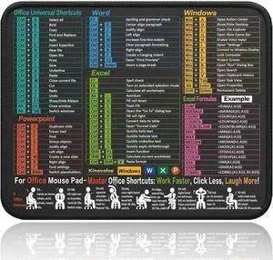 Mouse Pad for Excel/Word/PowerPoint/Windows Shortcuts  Small Excel Cheat Sheet Desk Pad  11.8x9.8 Portable Computer Mousepad  Gaming Office Waterproof Non-Slip Stitched Edges