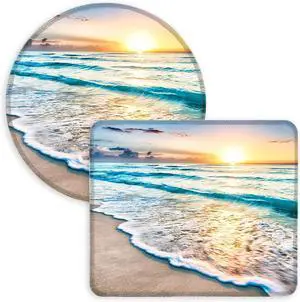 Mouse Pad Square and Round Mouse Pads 2 Pack 10.3 x 8.7 inch and Dia 8.7 inch Cute Small Mousepad Stitched Edge Mouse Pads for Desk Gaming Mouse Mat for Computer Laptop Office -Sunrise Beach