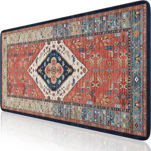 Rug Desk Mat Retro Extra Large Desk Pad Non Slip XXL Keyboard Mat for Home Long Extended Gaming Mouse Pad with Stitched Edges Desk Cover Mat for Office Decor(35.4×15.7 Inches)
