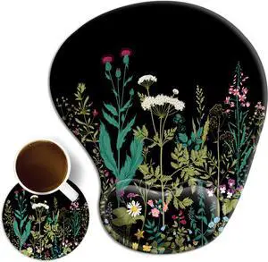 Ergonomic Mouse Pad with Wrist Rest Support Gel with Coaster Cute Wrist Pad with Non-Slip Rubber Base Easy Typing & Pain Relief Garden Flowers
