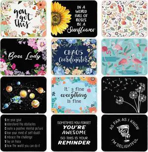 12 Pcs Inspirational Mouse Pad Bulk Fun Floral Mouse Pad with Motivational Quotes Square Non Slip Rubber Mousepad for Desk Office Home Laptop Computer