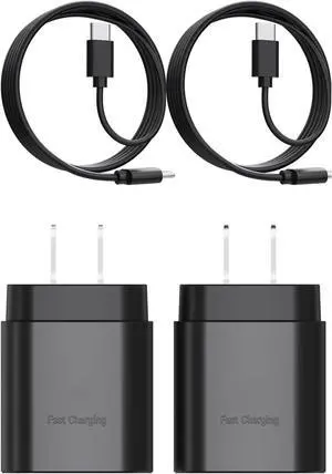 2-Pack Fast Type C Charger 25W Type C Charger Fast Charging Block with USB C Cable Compatible with S24U/S23/S22/S21/S20/i Phone 16/15 (Black)