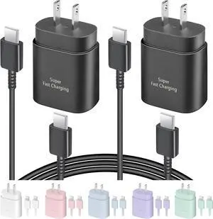 2 Pack USB C Charger 25W Type C Fast Charging with USB-C Charger Cable 6FT Android Phone Charge for Galaxy S24 Ultra/S23+/S22/S21/S20/Phone 16 15 Pro Max 16 15 Plus