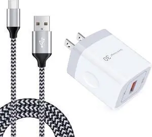 Quick Charge 3.0 Fast Charger Compatible LG Stylo 4/5/6 LG G5 G6 G7 G8 V20 V30 V40 V50 ThinQ  Galaxy S24 S23 S22 S21 18W Rapid Wall Charger with 6Ft USB Type C Charging Cord Cable