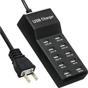 USB Charging Station 10-Port Charging Station for Phones/Tablets/Watches (Black 10 USB-A)