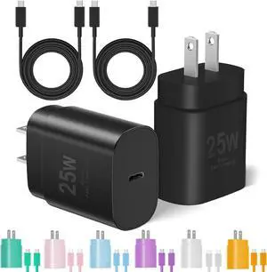 Type C Charger Fast Charging USB C Charger Block 2-Pack 25W Phone Super Fast Charger with 6Ft USB-C Cable Compatible with iPhone 15/16/Plus/Pro/Pro Max Galaxy S25/S24/Plus/Ultra
