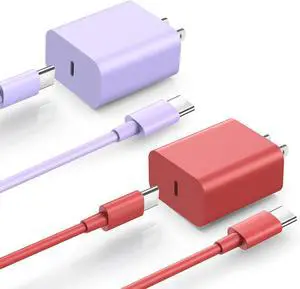20W USB C Wall Charger Block Compatibile with Phone 15 16 Pro Charger Fast Charging with 10FT Long Type C Cable for Phone16/15 Pro Max 16Plus 15Plus I-Pad/Pad Pro/Air/Samsumg and More(Purple Red)
