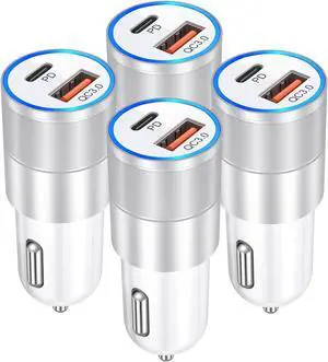 USB C Car Charger 4 Pack 2-Port 36W Fast Charging PD3.0&QC3.0 Fast Car Chargers Type C Cigarette Lighter Power Adapter Compatible for iPhone 16 15 14 13 12 Pro Max  Galaxy S25 S24 A35