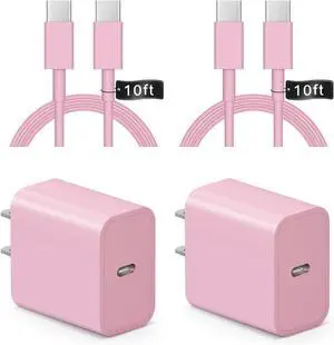 iPhone 16 15 Charger Fast Charging 10Ft - 2 Pack 20W USB C Wall Charger Block and Type C to C Cable Compatible with iPhone 16/16 Pro/16 Pro Max/iPhone 15 iPad Pro Air 5/4 iPad 10Pink