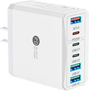 USB C Charger Block:100W 6-Port Fast Charging Blocks Wall Charger Type C Charging Brick USB Cube Power Adapter for iPhone 16/15/14/13/12/11 Pro Max Cell Phones - Lightweight & Travel-Friendly Design