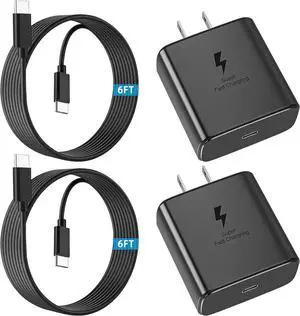 45W Super Fast Charger USB C Type C PD 3.0 45Watt USB-C Android Phone Charger with 6FT Fast Charging Cord for  Galaxy S25/S25 Ultra/S25+/S24/S24Ultra/S24+/S23/S23Ultra/S23+/S22/S21/S20 (2Pack)