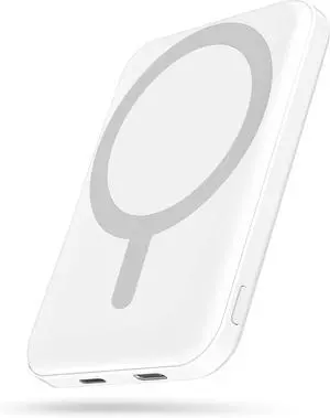 for Magsafe Battery Pack 5000mAh Magnetic Power Bank with Type-C Cable 20W PD Fast Charging Lighting Input Wireless Portable Charger for iPhone 16/15/14/13/12/ All Series-White