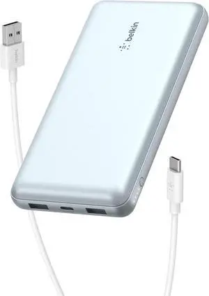 Portable Charger USB-C Power Bank 20 000mAh w/ 2 USB-A Ports 15W w/Type-A to Type-C Cable for iPhone 16 15 Plus  Galaxy S25 Pixel iPad Nintendo Switch 2 & More - Pearl Blue