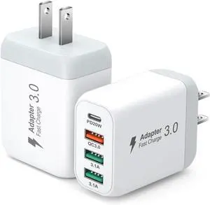 USB C Charger Block 2-Pack 4-Port 40W Fast Charging USB C Charger PD3.0 QC3.0 Fast Type C Wall Plug Multiport Power Adapter for iPhone 16/15 Pro Max Plus 14 13 12 11 XR iPad Mini iwatch 9 SE