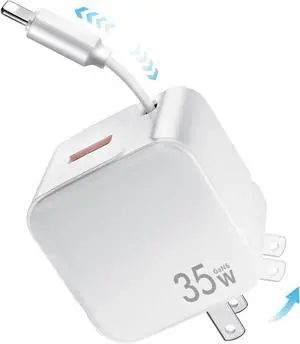 Retractable Wall Charger 35W Fast USB Chargers Block with Cables for iPhone 14/13/12/11 Pro MAX/XR/XS/8/7 iPad Portable Retractable Charger Wall Plug for Home Travel Office