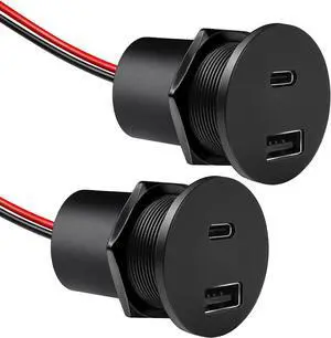 Acegoo 12V USB Outlet 30W PD Type-C & 18W QC3.0 Aluminum USB Charger Socket Dual Port Fast Charging Recessed Mount Replacement Car Charger Accessories for RV Camper Trailer Truck Boat Golf (2Pcs)