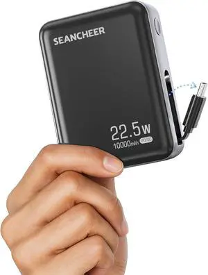 Smallest Portable Charger 10000mAh Power Bank with 22.5w Fast Charging Retractable 2.3 ft USB-C Cable USB C in/Output 3-Output Mini Battery Pack Charger for iPhone 16/15 Series  Android Travel