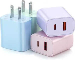USB C Charger Block [4 Pack] Dual Port Type C Fast Charging Block 20W USB-C Power Adapter & QC 3.0 USB A Port Type C Wall Charger Plug for iPhone 16/15/14/14 Pro/14 Plus/13/12/11 lPad Galaxy More