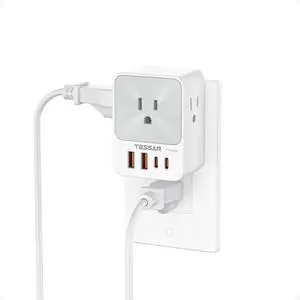 USB C Charger Block 20W PD 4 USB Wall Charger Fast Charging with 3 Outlet Extender Surge Protector 3 Side Multi Port Adapter Electric Multiple Outlet Plug for Home Office Dorm Room