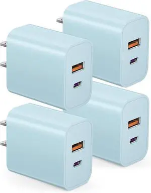USB C Charger Block Charging Block Type C Charge 20W Wall Chargers 4 Pack for iPhone 16/16 Plus/16 Pro/16 Pro Max/iPhone 15/15 Pro/15 Pro Max/14/13/12 Pro///Android(Blue)