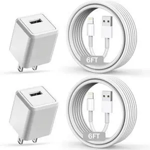 iPhone Charger Long 6FT iPhone Charger 2Pack iPhone Cord 6feet USB to Lightning Cable Quick Fast Charging Data Sync Cord USB Wall Charger Block Adapter for iPhone 14/13/12/11/XS/XR/X/8/7/5/SE2022/iPad