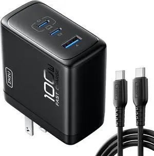 100W USB C Charger 3-Port Fast Compact Foldable GaN Charger Block for MacBook Pro/Air Pixelbook ThinkPad  XPS iPad Pro iPhone 16/15 Series Galaxy S24 /S23 and More
