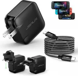 65W USB C Charger for Nintendo Switch 2 ROG Ally Steam Deck Tablets Laptops  Galaxy Pixel 65 Watt PD Wall Fast Charger with 6.6FT USB C to C Cable EU & UK Plug