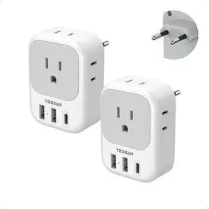 2 Pack European Plug Adapter USB C US to Europe Adapter 4 Outlets 3 USB Charger Type C International Power Adaptor to Italy Spain France Portugal Iceland Germany Europe Travel Essentials
