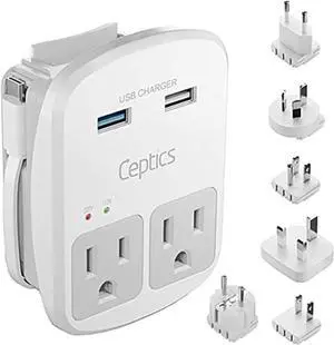 Universal Travel Adapter Kit  2 USA sockets 2 USB-A (1x QC 3.0) and USB-C cable Surge Protected Plugs for EU UK China AU Japan - Use with Laptop Phones Cameras - ETL Tested