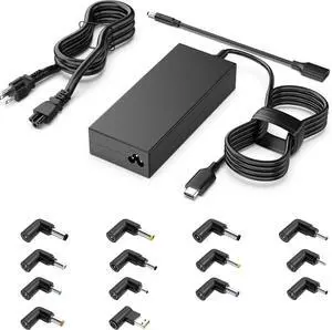 100W 90W Universal Laptop Charger USB C Comaptible with  HP   IBM Toshiba   Fujitsu Gateway Notebook Chromebook AC Adapter Power Supply Cord with 15 Tips(Work with 65W 45W)
