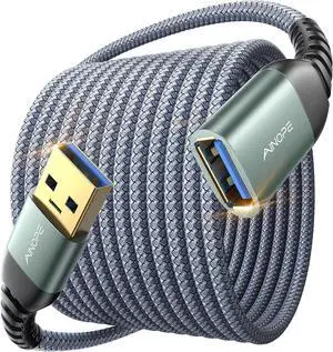 USB Extension Cable USB Extender USB 3.0 Extension Cable Male to Female Cord High Data Transfer Compatible with Webcam USB Keyboard Flash Drive Hard Drive Printer 10FT Grey