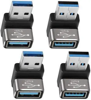 90 Degree USB 3.0 Adapter 4 Pack (Up and Down) Right Angle USB Type-A Male to Female USB L Shape On The Go (OTG) Connector Extender Support Charge & Data Sync (5Gbps) for PC Laptop Mouse Keyboard
