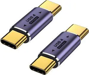 2 Pack USB C Male to Male Adapter USB Type C Coupler Extender Support 100W 40Gbps 8K@60Hz for Thunderbolt 4/3 MacBook Pro/Air Laptop Phones and More Type C Devices (Purple)