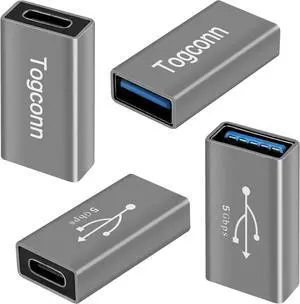 USB C to USB 3.0 Adapter (4 Pack) USB Type-C (Female) to USB A (Female) Coupler Convert Bi-Directional High Speed USB Extension Connector Support Charge & Data Sync