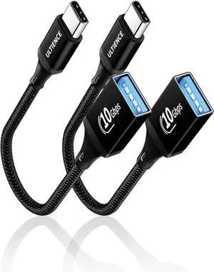 USB C to USB Adapter 2 Pack: 10Gbps USB Female to USB-C Male OTG Cable Thunderbolt 3 Converter Compatible with iPhone16/15 Pro Max MacBook Pro Air Galaxy S25/24 (0.59ft Black)