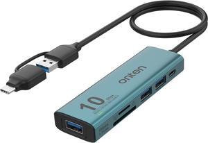 USB C USB A HUB USB 3.2 GEN 2 10G Speed USB A/USB C to USB A Adapter.with 3 USB A Ports(10G) and UHS-II SD/TF Ports USB C UHS-II SD Card Reader Compatible with SD/SDHC/SDXC/Micro SD