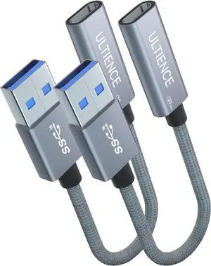 USB to USB C Cable Adapter 2 Pack USB C Female to USB A Male Adapter - 10Gbps Data Transfer 60W Fast Charging Type-C 3.2 Converter Compatible with Laptops PCs Flash Drives (0.41 Ft Grey)