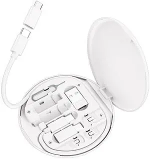 Multi USB Charging Adapter Cable Kit C to iOS Device Cable Box Conversion Set USB A & Type C to Male Micro/Type C/iOS Device Data Transfer Card Storage Tray Eject Pin Phone Holder (White)