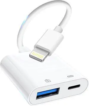 Lightning to USB Camera Adapter for iPhone [ MFi Certified] USB 3.0 Female Adapter for iPad with Charging Port Plug and Play OTG Converter Support Card Reader USB Flash Drives Keyboard