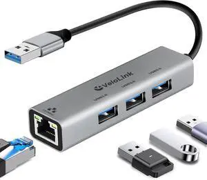 USB 3.0 Hub With Ethernet Adapter 4-in-1 Gigabit Ethernet to USB Adapter for Laptop PC MacBook Pro iPad Pro and More Type A Laptops