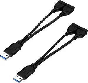 USB 3.0 Female to Dual USB Male Splitter Cable 2 Pack